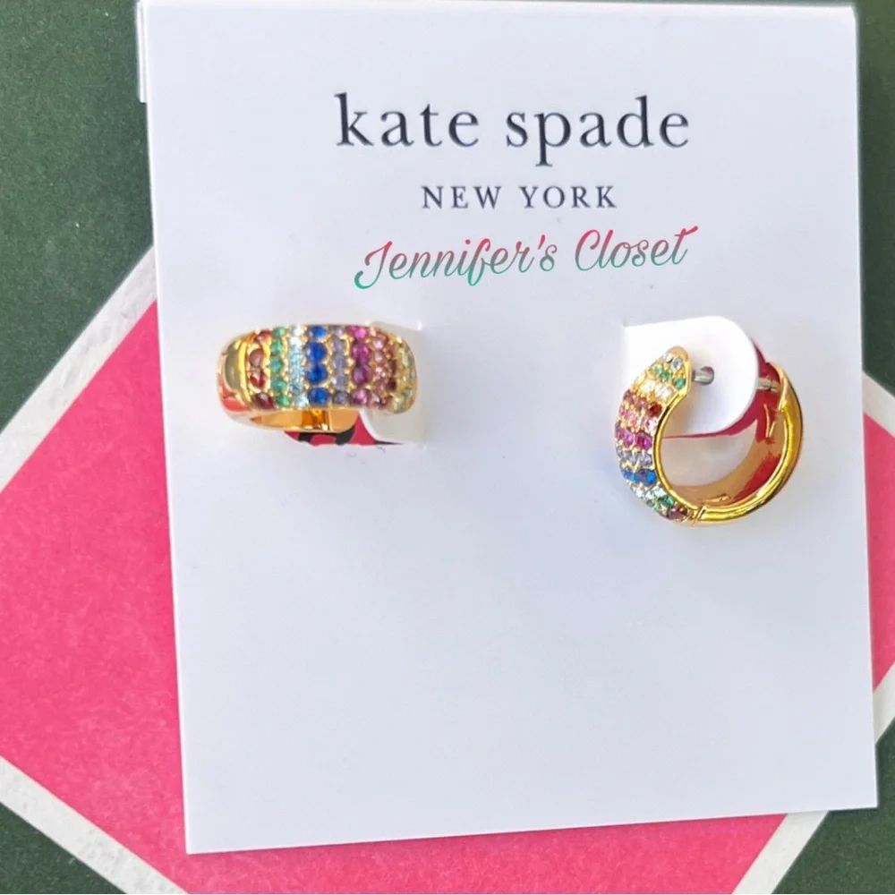 KATE SPADE  Gold-Tone Small Multicolor Pavé Hoop Earrings. NWT